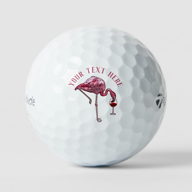 Personalized Flamingo Wine Drinker Novelty Golf Balls (Front)