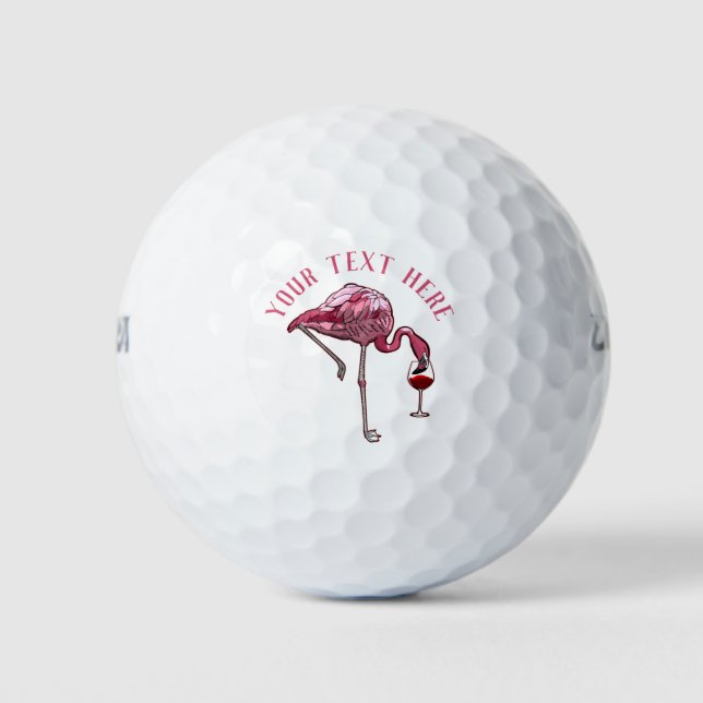 Personalized Flamingo Wine Drinker Novelty Golf Balls (Front)