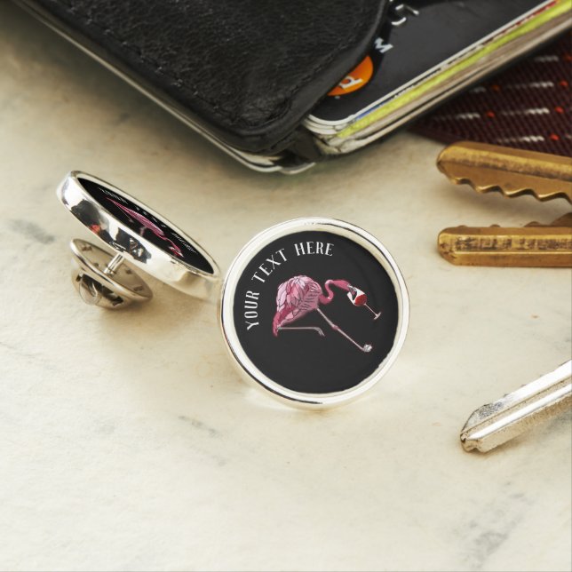Personalized Flamingo Wine Drinker Novelty Lapel Pin (In Situ)