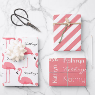Personalized Flamingos Wrapping Paper Sheets