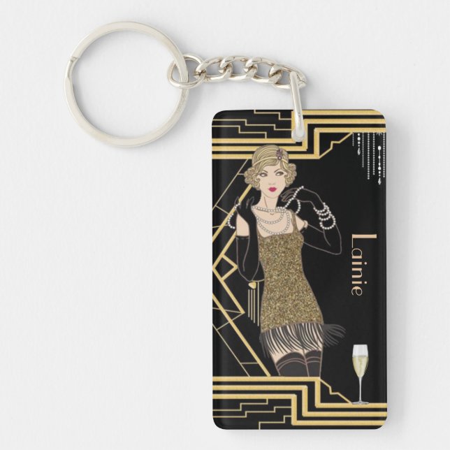 personalized flapper girl keychain (Front)