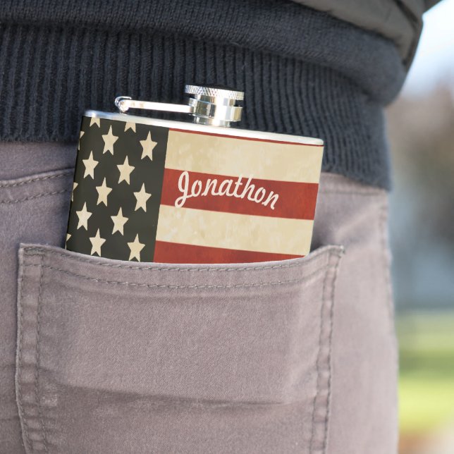 Personalized Flask American Vintage Flag (In Situ)