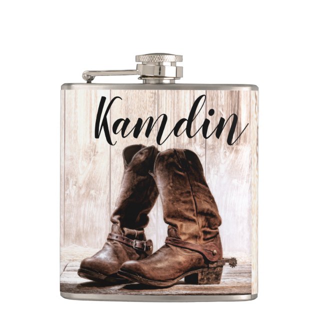 Personalized Flask boots country rustic western we (Front)