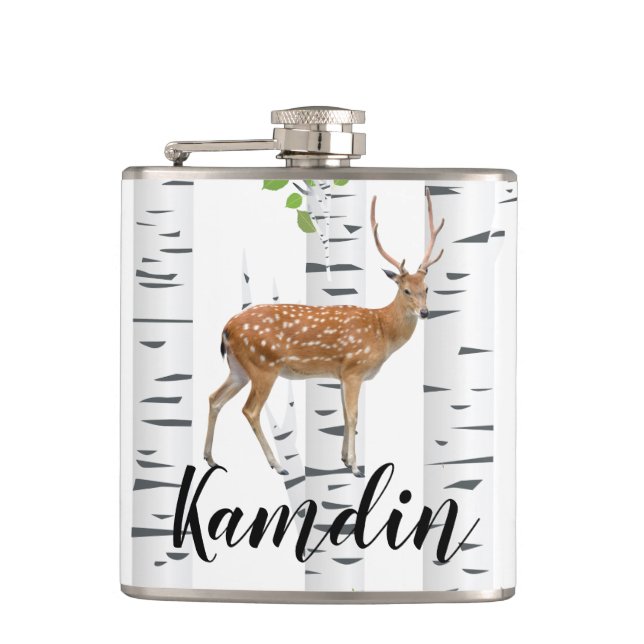 Personalized Flask Deer Doe Buck Woodland Hunting (Front)