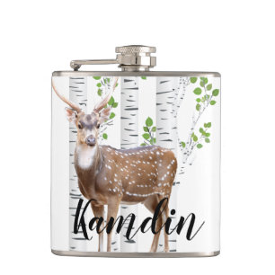 Personalized Flask Deer Doe Woodland Buck Label