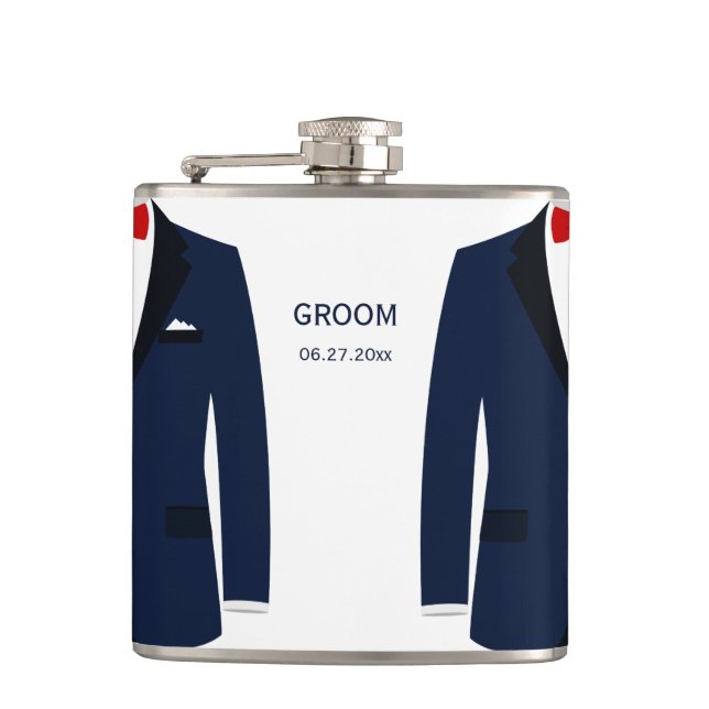 Personalized Flask Gay Wedding Gift For Groom Blue (Front)