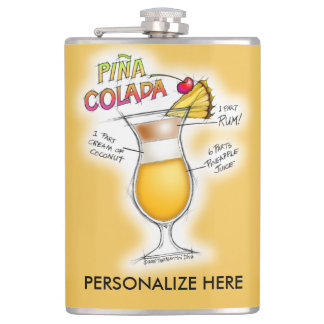 PERSONALIZED FLASK, PINA COLADA RECIPE COCKTAIL HIP FLASK