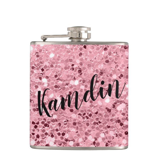 Personalized Flask Rose Gold Glitter (Front)
