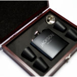 Personalized Flask Set - Guys Flasks Birthday Gift<br><div class="desc">The matte black personalized flask box set is laser etched with a name and a year (optional). The powder coated stainless steel flask holds 6 oz. Makes a great gift for birthday, groomsmen, best man, rehearsal dinners, bachelor parties, father of the bride, father of the groom, and anyone else in...</div>