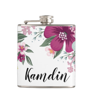 Personalized Flask Tropical Flower on White