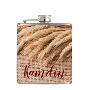 Personalized Flask Wheat on Burlap Sack Country Ru