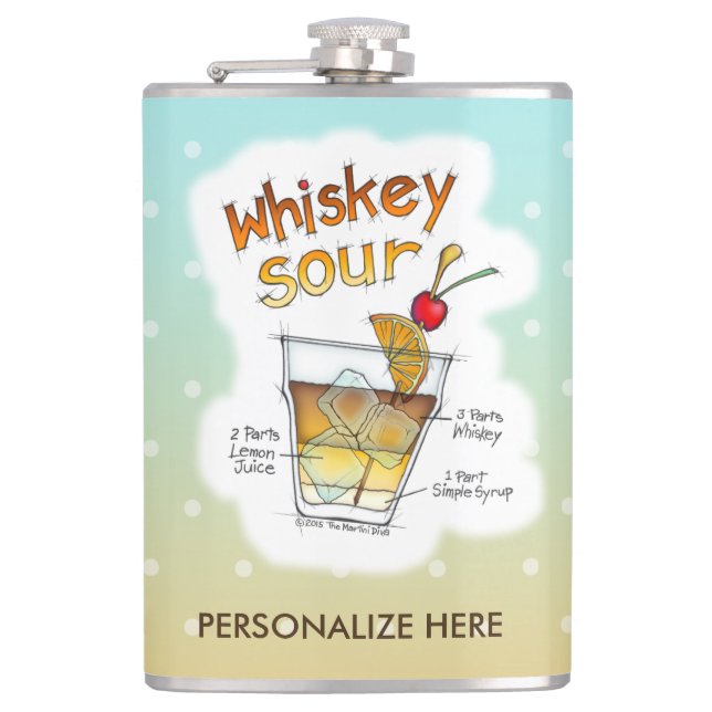 PERSONALIZED FLASK, WHISKEY SOUR RECIPE ART FLASK (Front)
