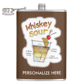 PERSONALIZED FLASK, WHISKEY SOUR RECIPE COCKTAIL FLASK