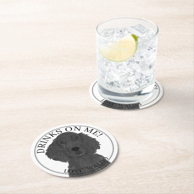 Personalized Flat Coated Retriever Wedding Round Paper Coaster (Insitu)