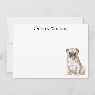 Personalized flat notecards with pug