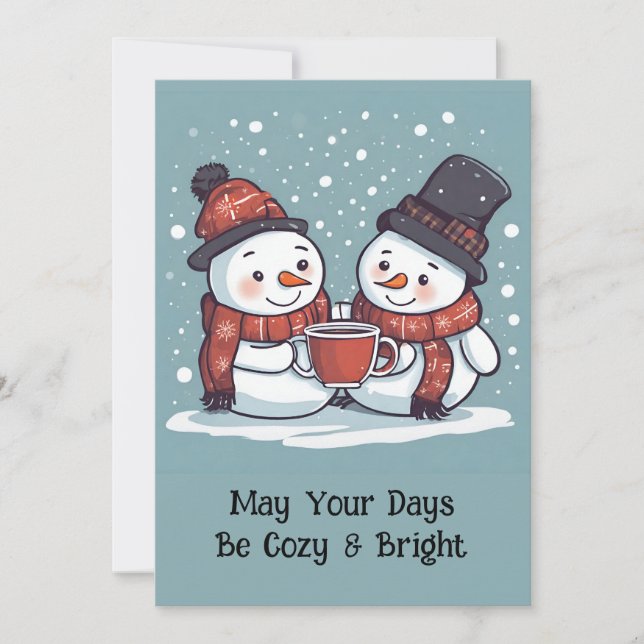 Personalized Flat Snowmen Holiday Card (Front)