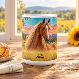 Personalized Flaxen Chestnut Saddlebred Sunflower Coffee Mug