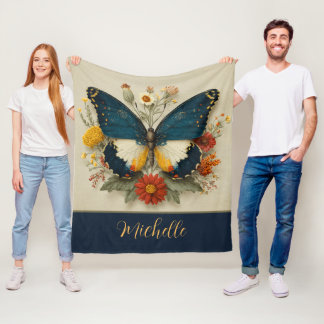 Personalized Fleece Blanket Butterfly Floral 