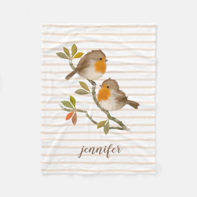 Personalized Fleece Blanket English Robin Birds (Front)