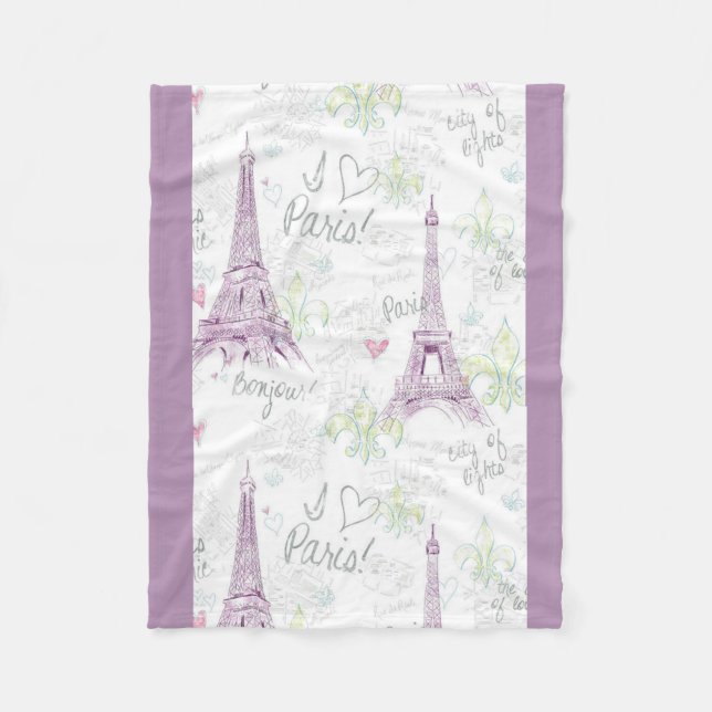 Personalized Fleece Blanket/I Love Paris Blanket (Front)