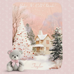Personalized Fleece Blanket Pink Winter Baby Gift