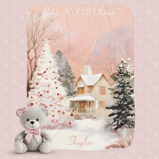 Personalized Fleece Blanket Pink Winter Baby Gift (Creator Uploaded)