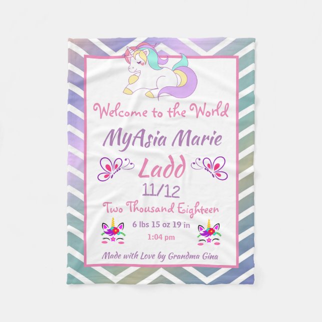 Personalized Fleece Blanket Unicorn (Front)