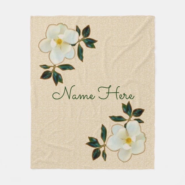 Personalized Fleece Blankets with Magnolias (Front)