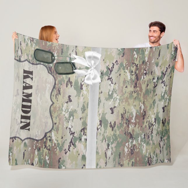 Personalized Fleece Throw Army OCP Camo Uniform Blanket (In Situ)