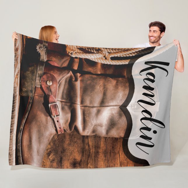 Personalized Fleece Throw Cowboy Boots Barn Wood R (In Situ)