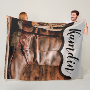 Personalized Fleece Throw Cowboy Boots Barn Wood R Blanket