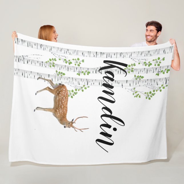 Personalized Fleece Throw Deer Doe Buck Woodland H (In Situ)