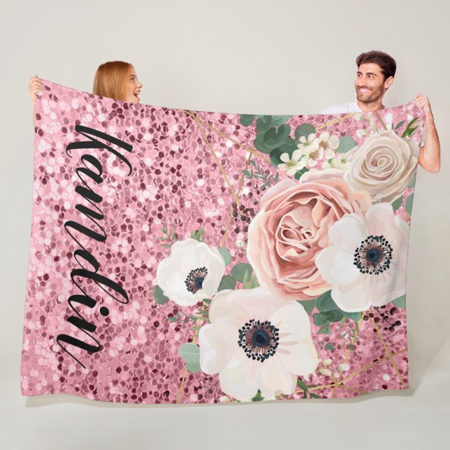 Personalized Fleece Throw Geometric Garden Rose Blanket (In Situ)
