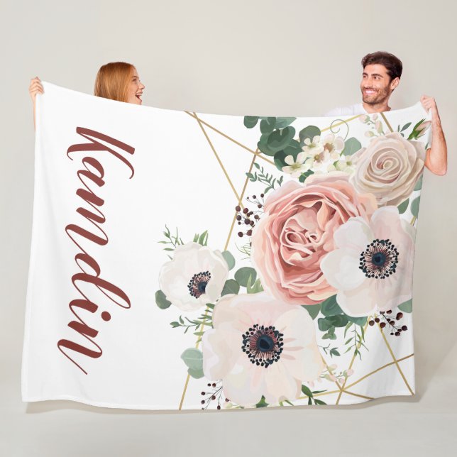Personalized Fleece Throw Geometric Garden Rose Blanket (In Situ)