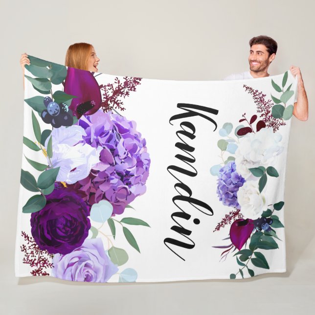 Personalized Fleece Throw Lavender Hibiscus on W (In Situ)