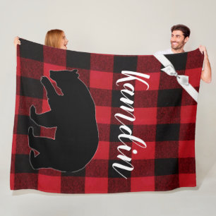 Personalized Fleece Throw Red Buffalo Plaid Bear Blanket