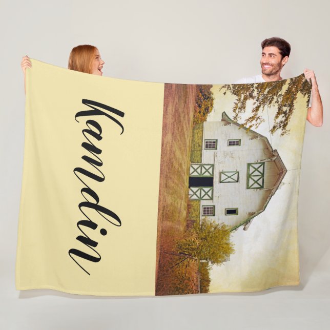 Personalized Fleece Throw Sunset Barn Country Rust (In Situ)