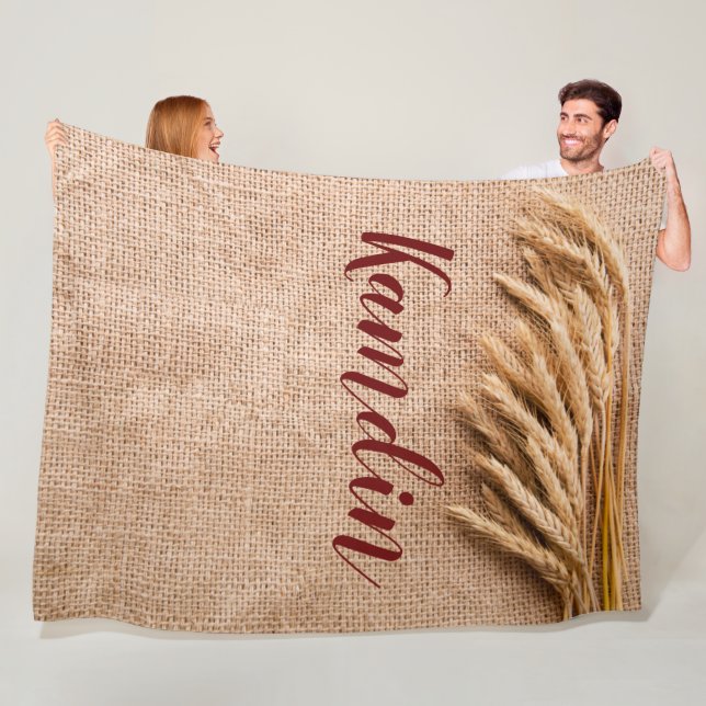 Personalized Fleece Throw Wheat on Burlap Sack Cou Blanket (In Situ)