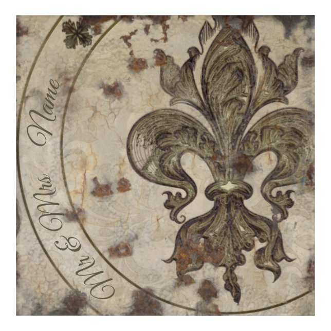 Personalized Fleur de Lis aged on background Acrylic Print (Front)