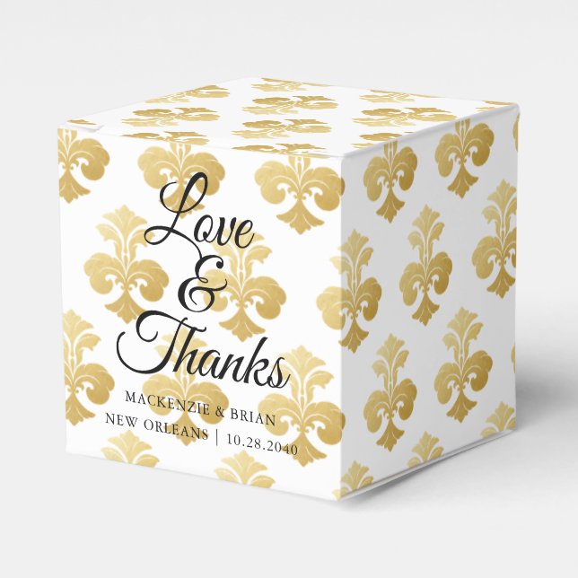Personalized Fleur De Lis Gold Wedding Favor Boxes (Front Side)