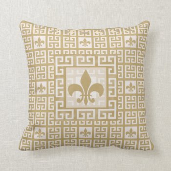 Personalized Fleur De Lis Greek Key Pattern Throw Pillow by EnchantedBayou at Zazzle