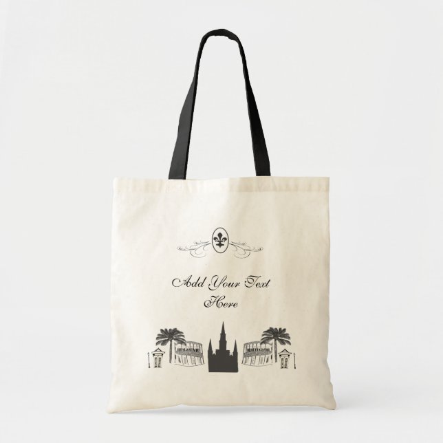 Personalized Fleur de Lis New Orleans Scene Tote Bag (Front)