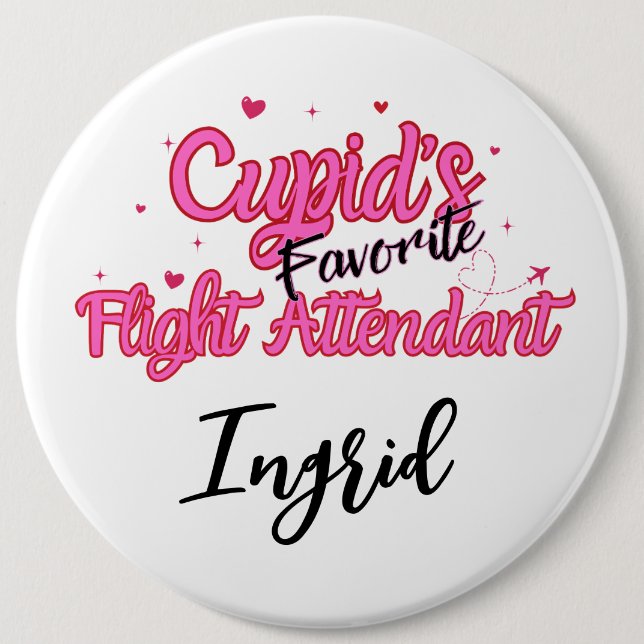 Personalized Flight Attendant Valentines Button (Front)