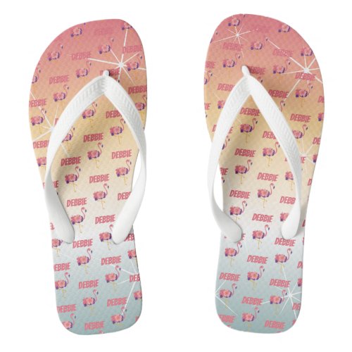Personalized Flip Flops Flamingo Sunset Rainbow