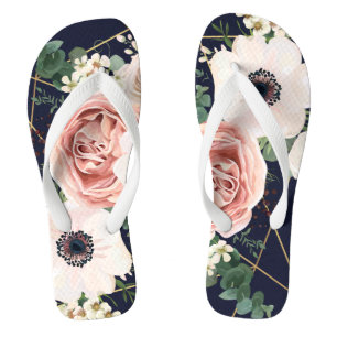 Personalized Flipflop Sandals Geometric Navy Blue