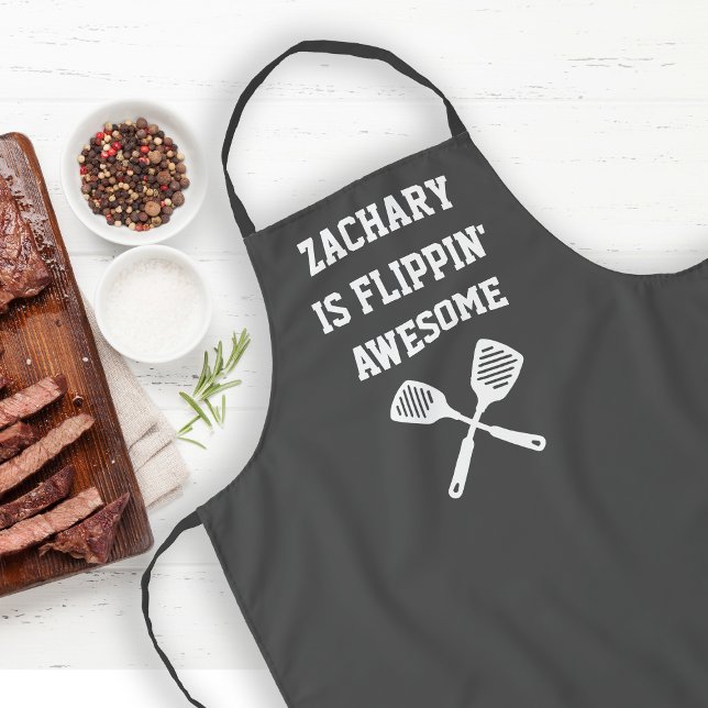 Personalized Flippin Awesome Spatula Gray Apron (Creator Uploaded)