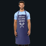 Personalized Flippin Awesome Spatula Navy Blue Apron<br><div class="desc">The perfect apron for the chef whose spatula skills are beyond compare, whether flipping burgers on the grill or pancakes on the griddle. Two crossed spatulas appear silhouetted in white under the words "Flippin' Awesome" in white capital letters on a navy blue background. Personalize it with the chef's name for...</div>