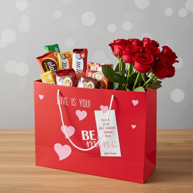 Personalized Flirty Pink Hearts on Red for Couples Large Gift Bag (Creator Uploaded)