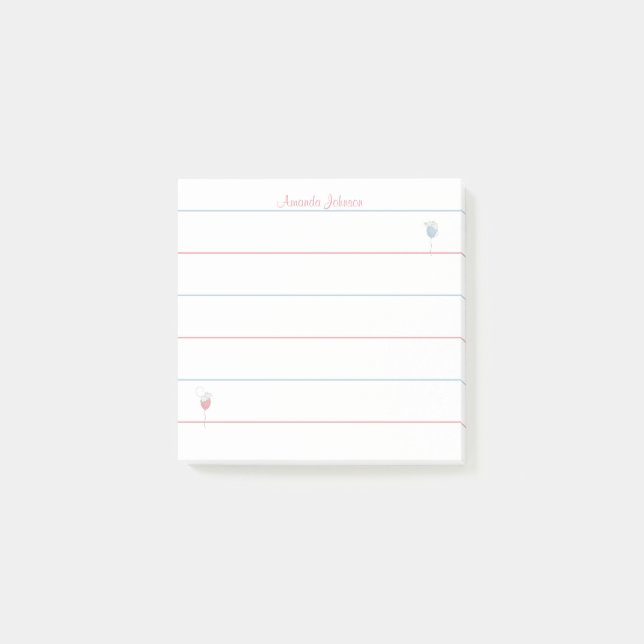 Personalized Floating Balloon Mice Lined    Post-it Notes (Front)