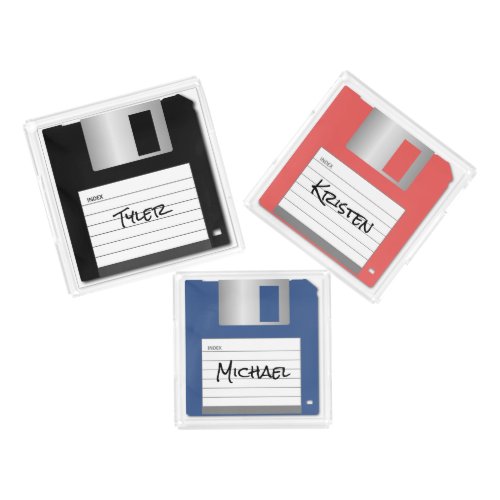 Personalized Floppy Disk Set Black Red and Blue Acrylic Tray